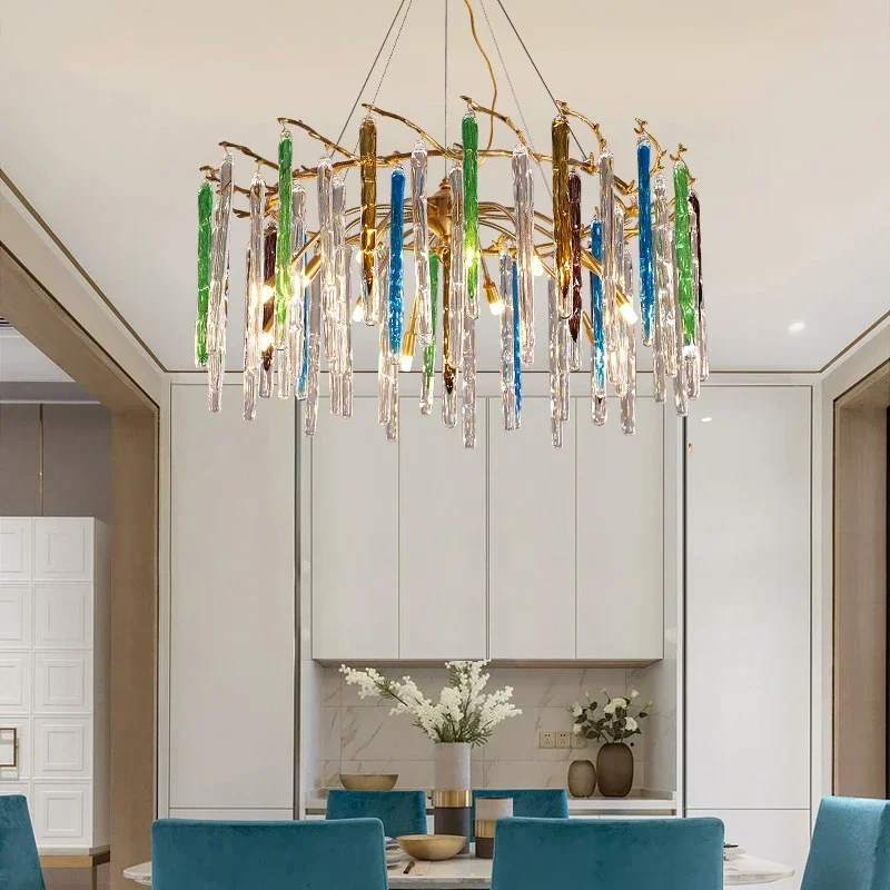 Interior Design Luxury Living Room - Lampes de plafond en cristal colorées