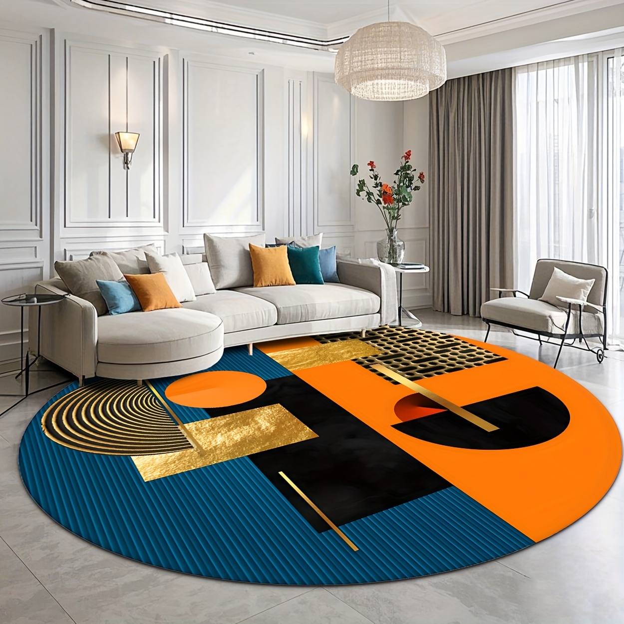 Interior Design Luxury Living Room - Tapis rond abstrait géométrique de luxe