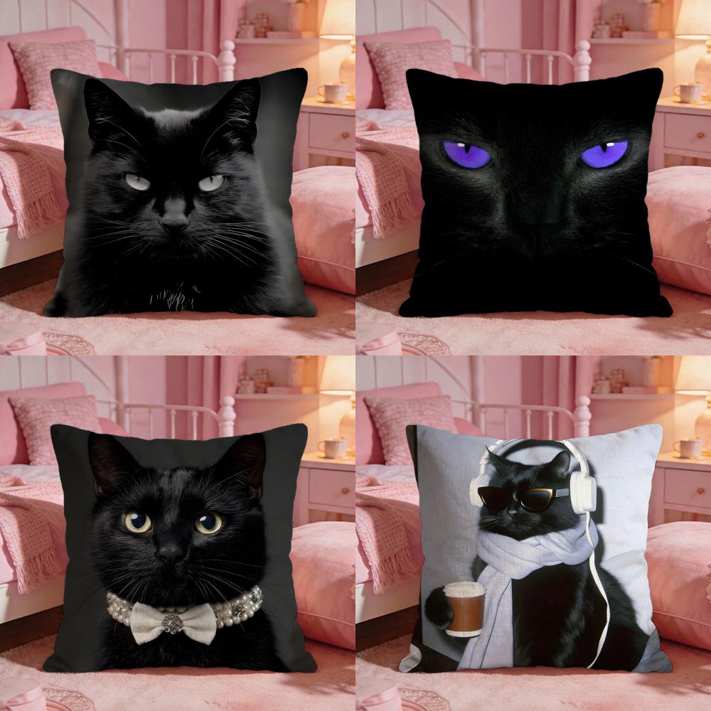 Interior Design Course - Housse de coussin Black Cat Cute,